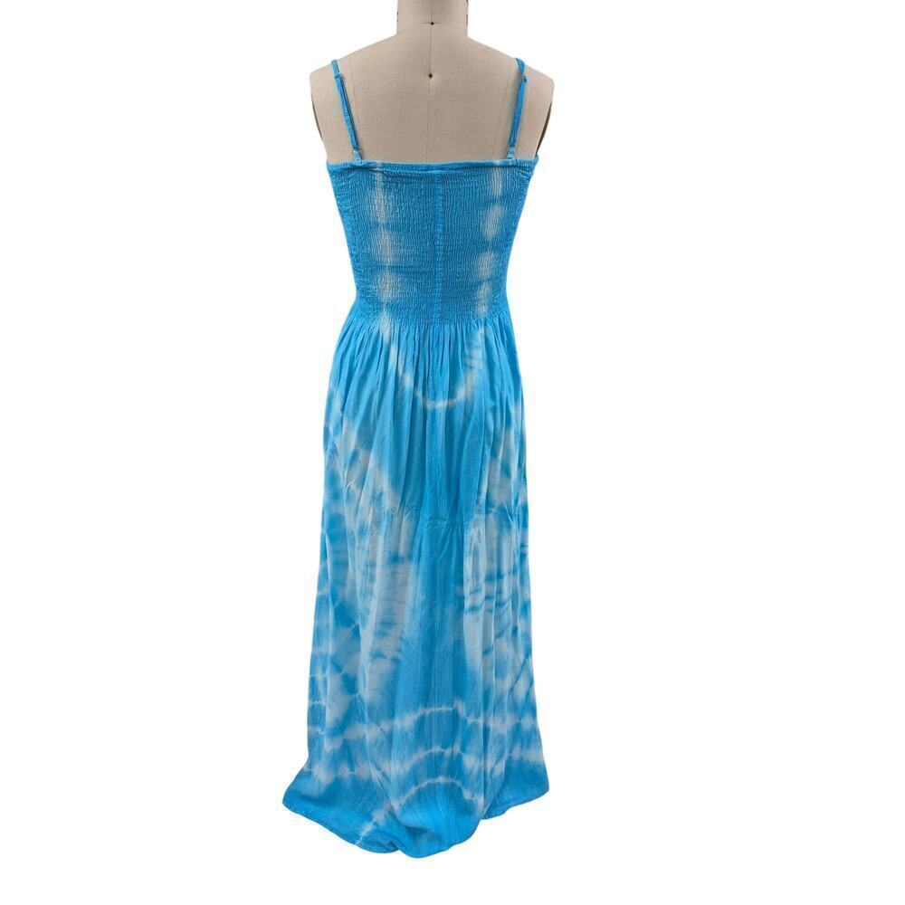 Riviera Sun 100% Rayon Sun Dress Turquoise Blue Tie Dye Elastic Halter Top Sz XL - Picture 3 of 5